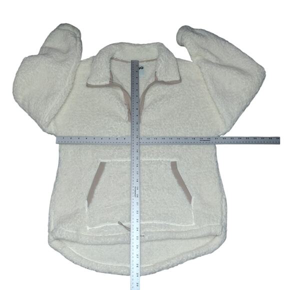 SO Women’s Fleece Pullover S Cream Tan Oversized Quarter-Zip Cozy Layers - Picture 4 of 9